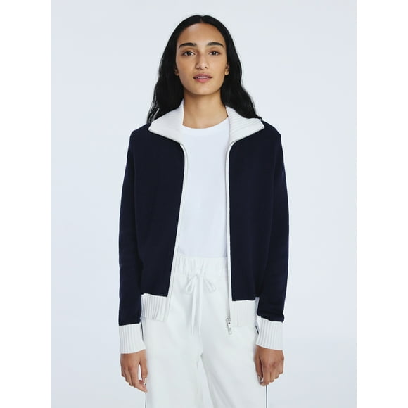 Free Assembly Women's Zip Front Sweater with Long Sleeves, Midweight, Sizes XS-XXL