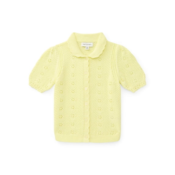 Free Assembly Kids and Toddler Cotton Pointelle Cardigan Sweater with Short Sleeves, Sizes 12M-3T and XS-XL