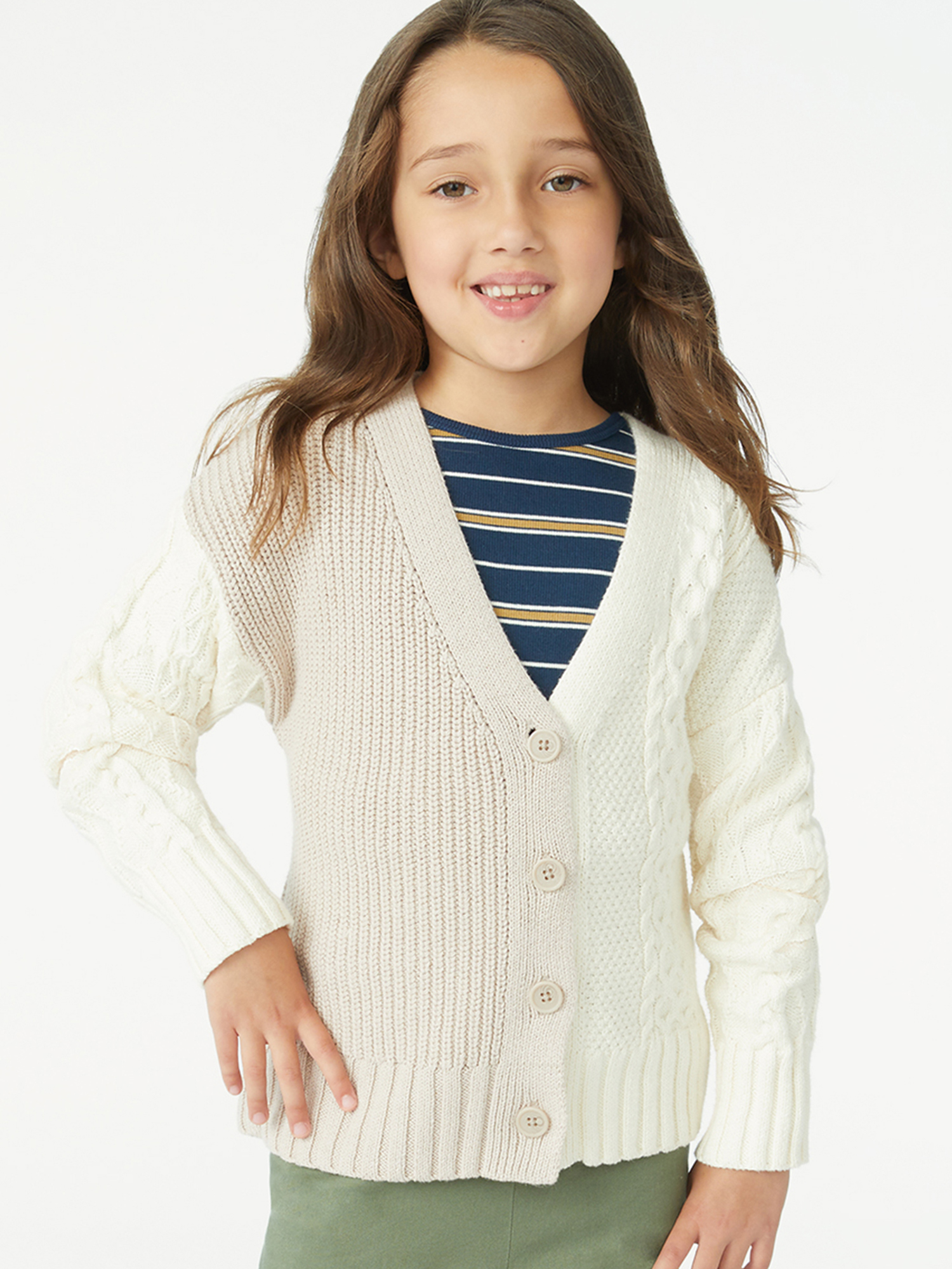Free Assembly Girls Cable Knit Grandpa Cardigan, Sizes 4-18 - image 1 of 5