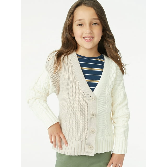 Free Assembly Girls Cable Knit Grandpa Cardigan, Sizes 4-18