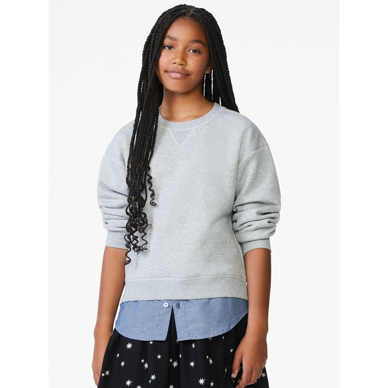 Free Assembly Girls Crewneck Sweatshirt with Woven Shirt Hem Sizes 4 18 Walmart