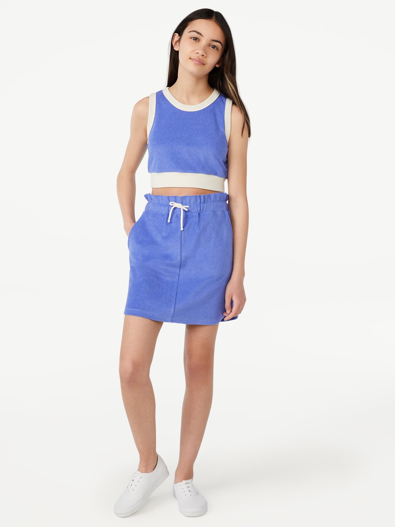 Free Assembly Girls Cropped Terrycloth Top & Dolphin Hem Skirt Set