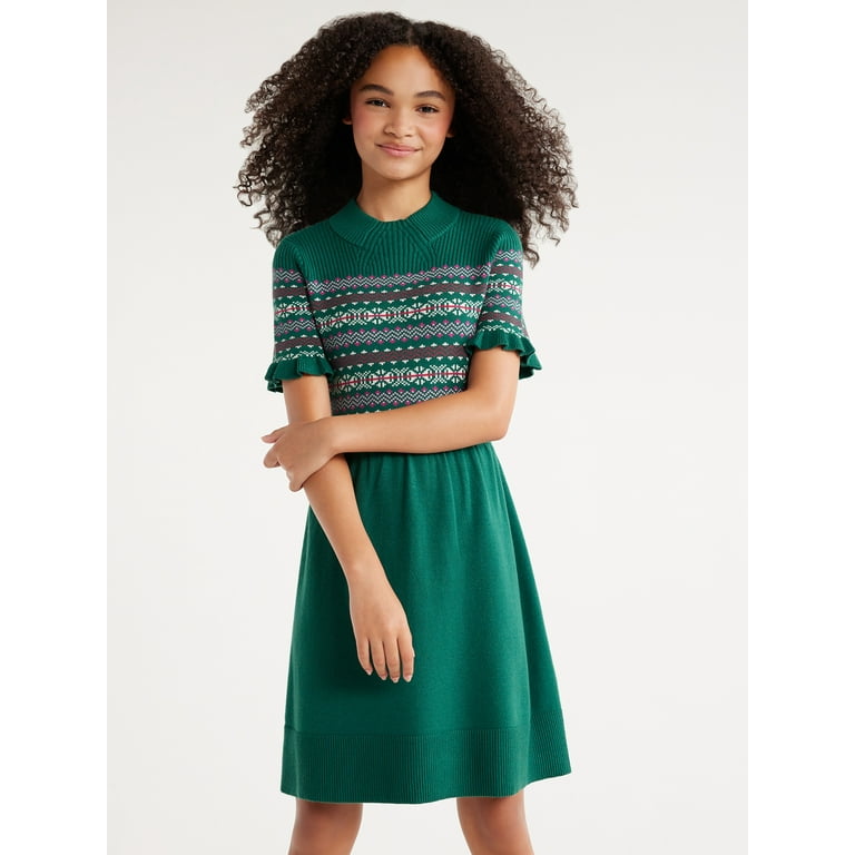 Free Assembly Girls Fit and Flare Sweater Dress Sizes 4 18 Walmart