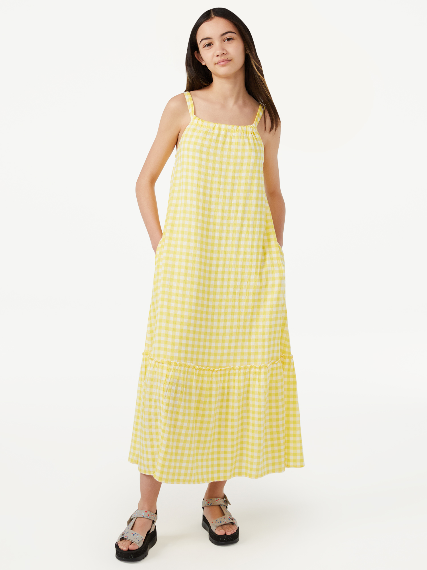 Free Assembly Girls Gingham Maxi Dress, Sizes 4-18