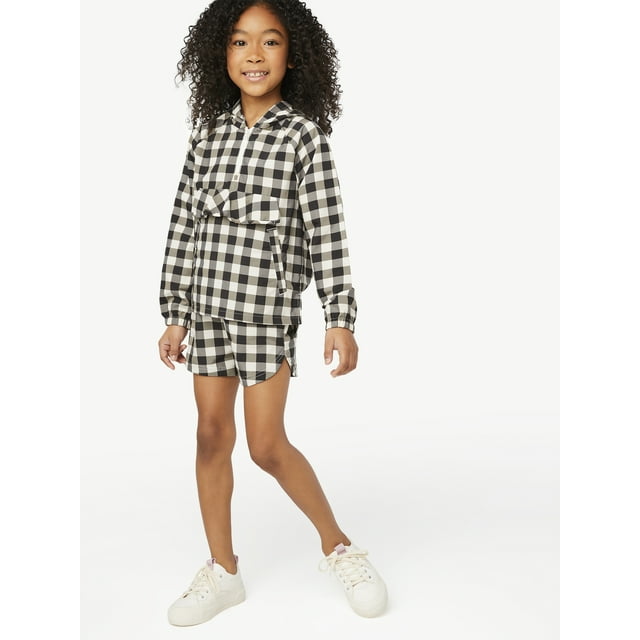 Free Assembly Girls Gingham Windbreaker and Short Set, 2-Piece, Sizes 4-18