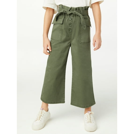 Free Assembly Girls High-Rise Wide Leg Belted Crop Pants, Sizes 5-18