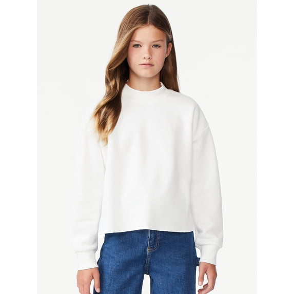 Free Assembly Girls Long Sleeve Cropped Mock Neck Sweatshirt, Sizes 4-18