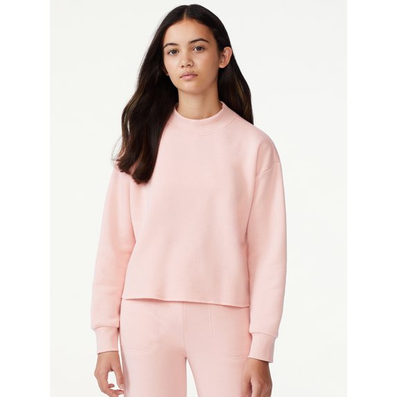 Free Assembly Girls Long Sleeve Cropped Mock Neck Sweatshirt, Sizes 4-18