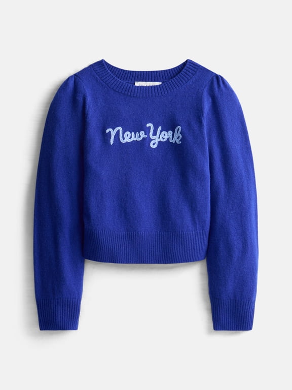 Girls and Toddler Cashmere Sweater with Puff Shoulder Sleeves, Sizes 2T-5T and 7/8-10/12