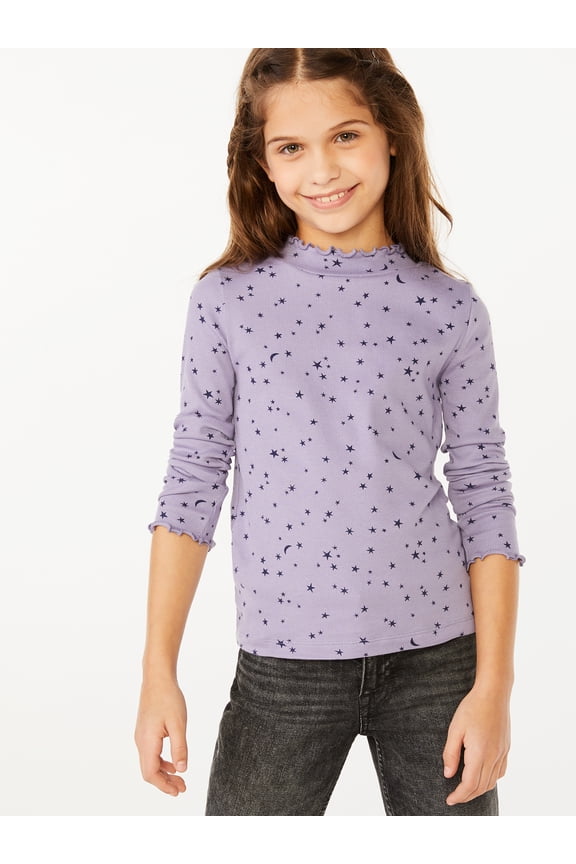 Girls Long Sleeve Ribbed Turtleneck T-Shirt, Sizes 4- 18