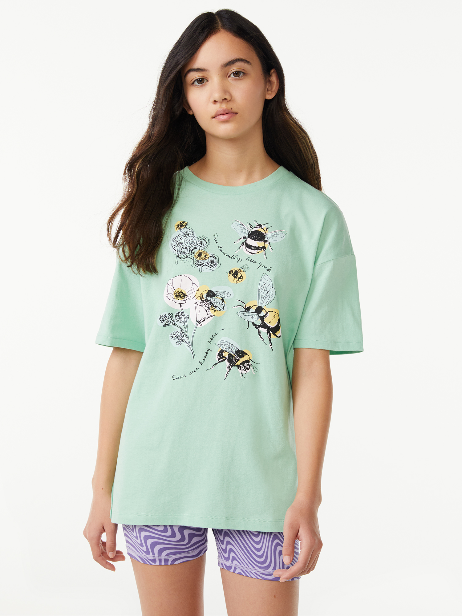 Free Assembly Girls Oversized Graphic Tee with Short Sleeves, Sizes 4-18 - image 1 of 5