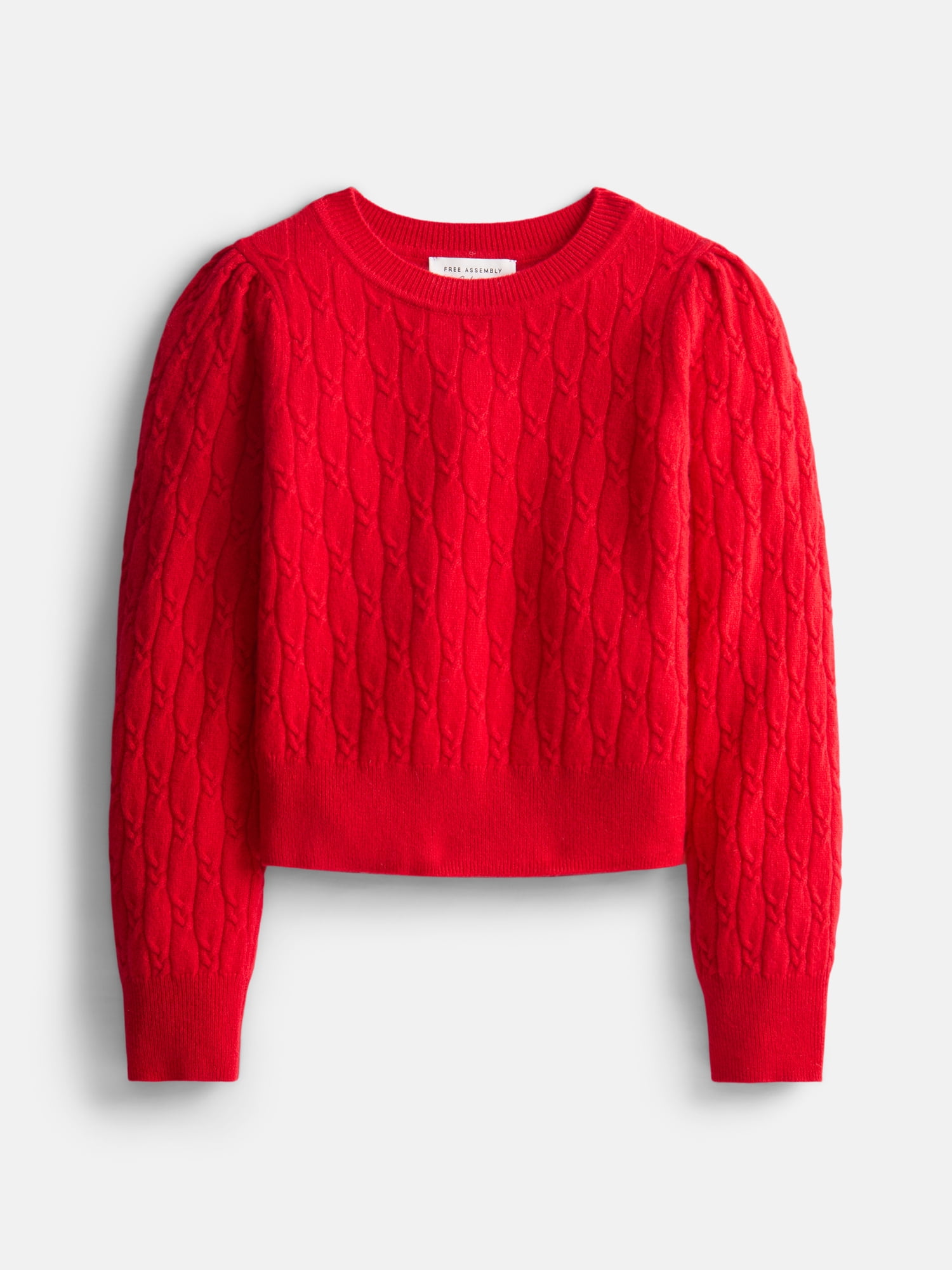 Free Assembly Toddler and Kids Cable Knit Cashmere Sweater with Puff Sleeves, Sizes 2T-5T and 6-12