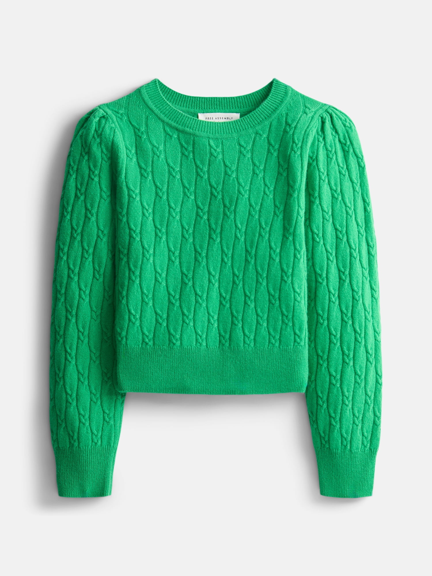 Free Assembly Toddler and Kids Cable Knit Cashmere Sweater with Puff Sleeves, Sizes 2T-5T and 6-12