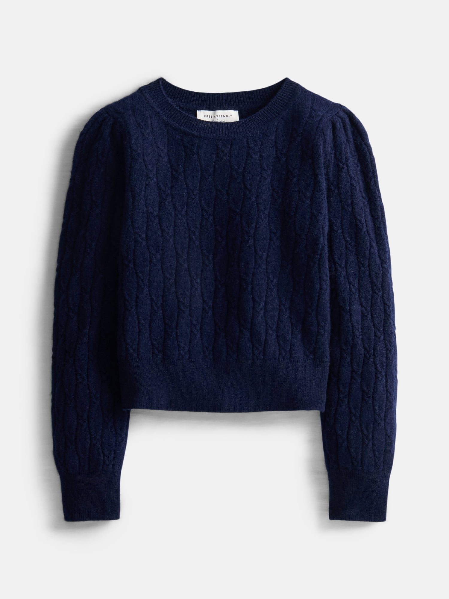 Free Assembly Toddler and Kids Cable Knit Cashmere Sweater with Puff Sleeves, Sizes 2T-5T and 6-12