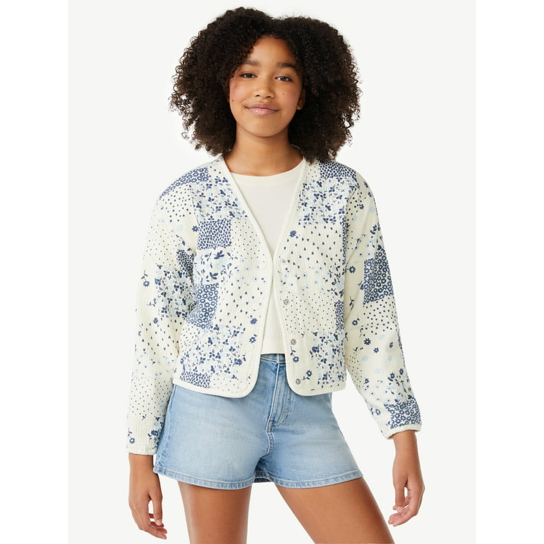 Free Assembly Girls Quilted Woven Print Cardigan, Sizes 4-18
