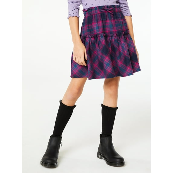 Free Assembly Girls Tiered Plaid Mini Skirt, Sizes 4-18