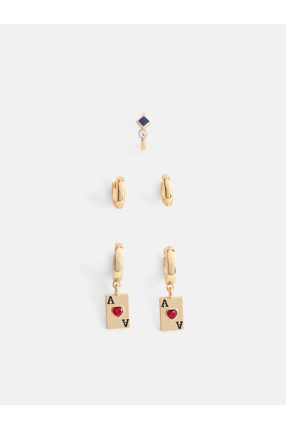 Women's Goldtone Playing Card and Cuff Earring Set, 5-Piece