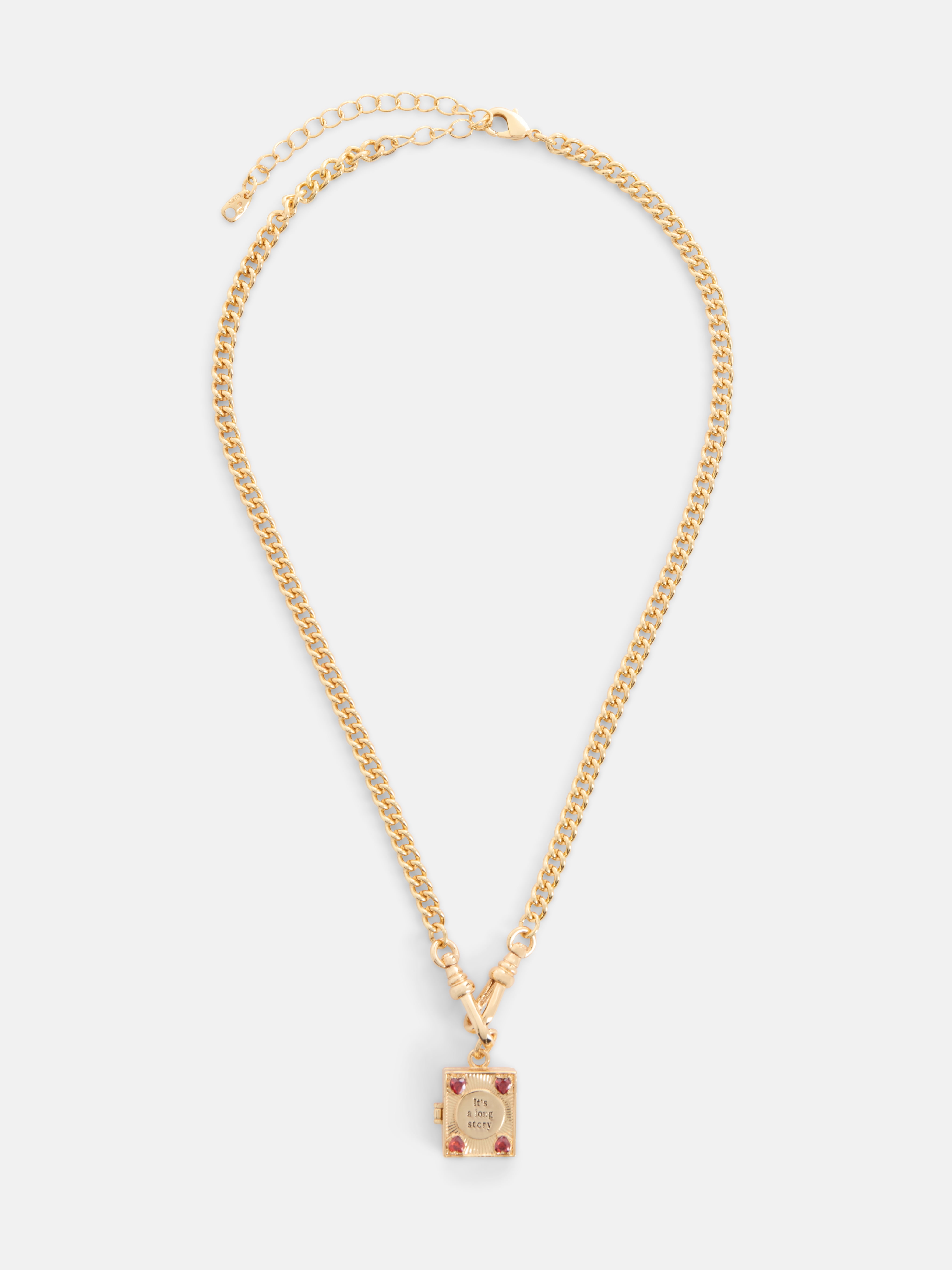 Free Assembly Women's Goldtone Book Pendant Necklace with Cubic Zirconia, 16" + 3" Extender