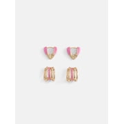 Free Assembly Womens Goldtone Duo Hoop Earring Set with Pink Enamel, 2-Pair