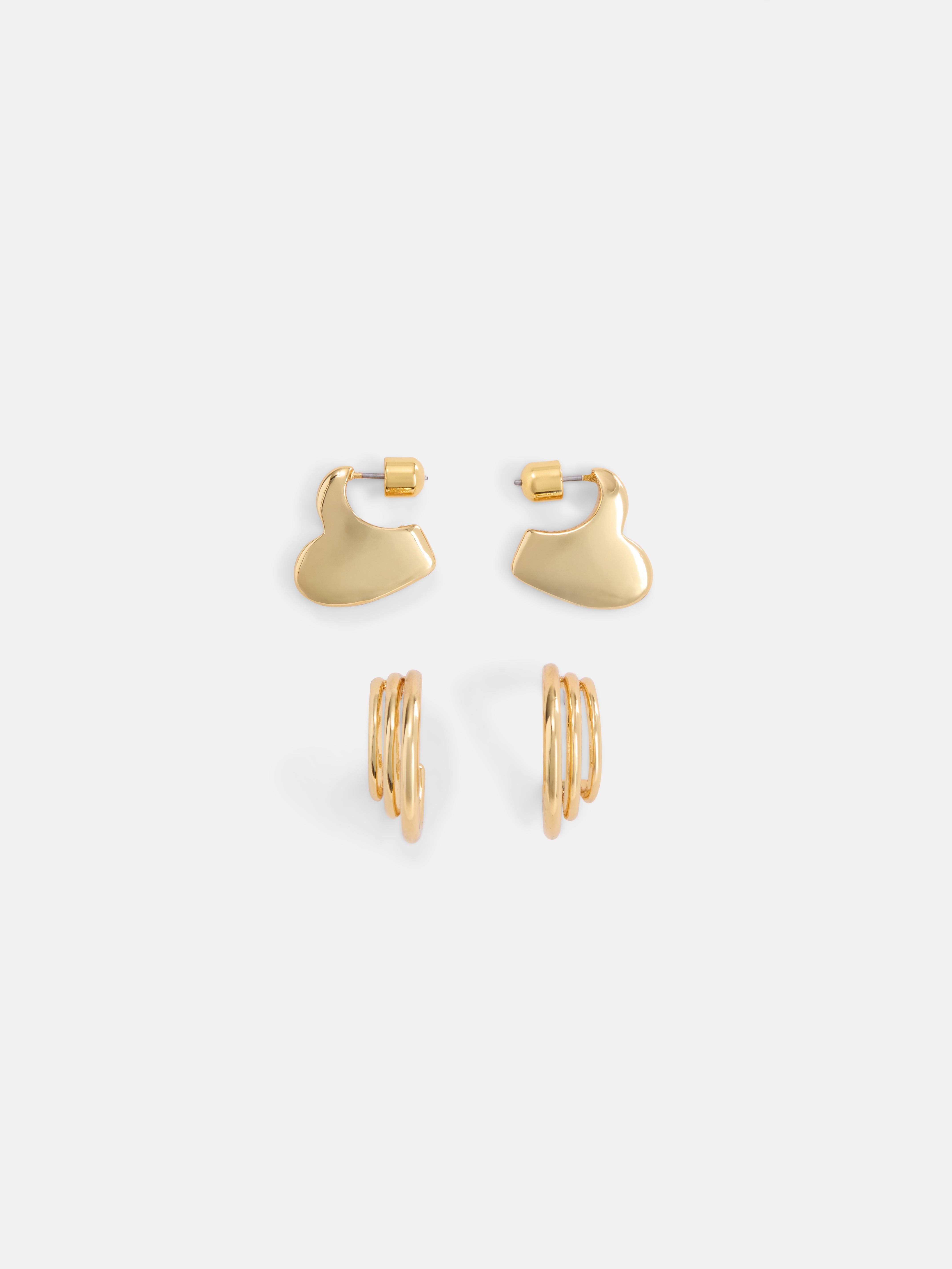 Free Assembly Women's Heart and Hoop Goldtone Earring Set, 2-Pair
