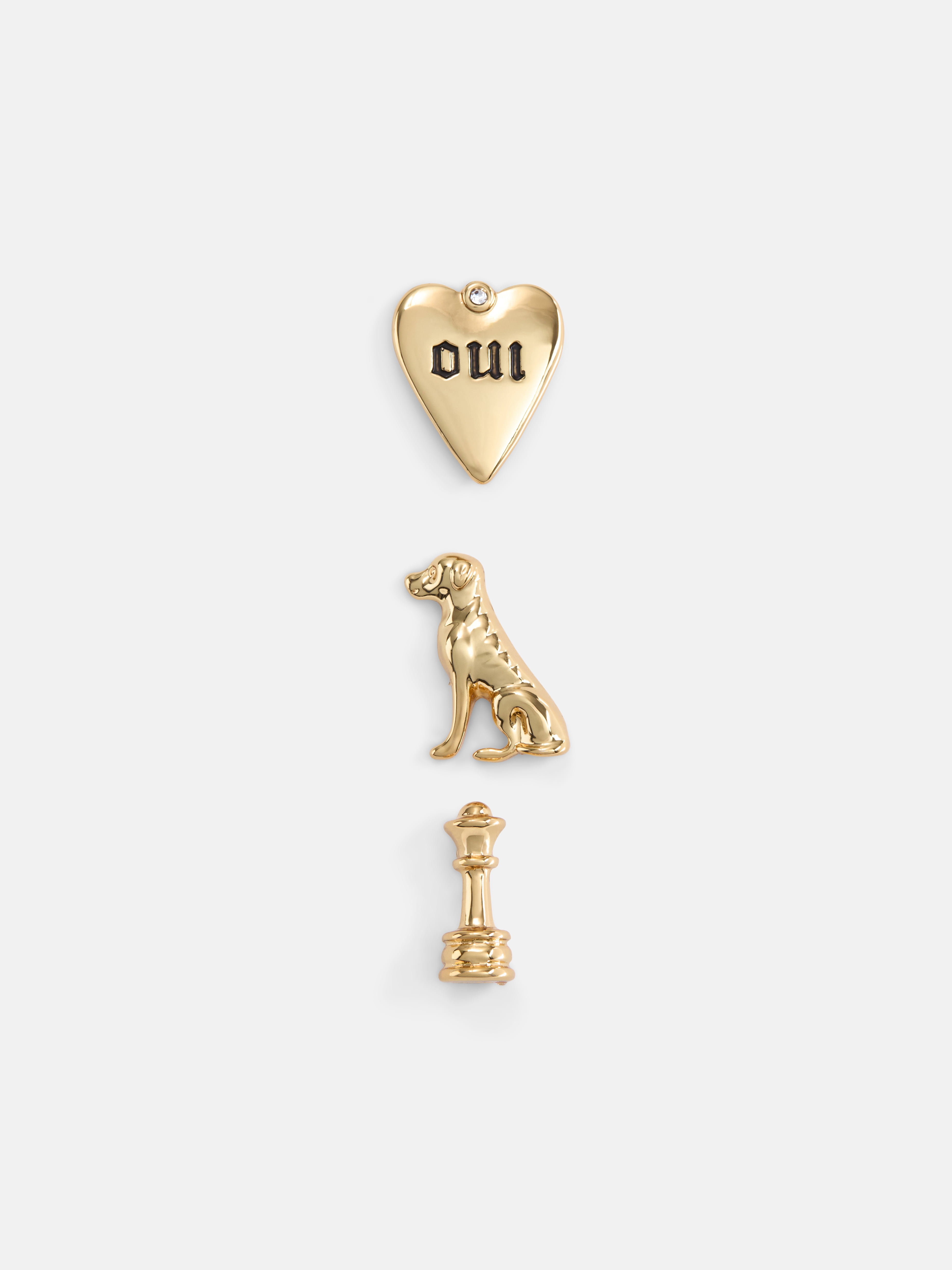 Free Assembly Women's Dog, Heart and Chess Piece Pin Set with Cubic Zirconia, 3-Piece