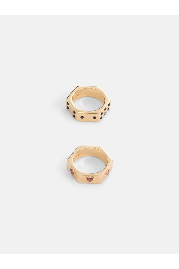 Women's Goldtone Hexagon Ring with Cubic Zirconia Set, 2-Piece, Size 7