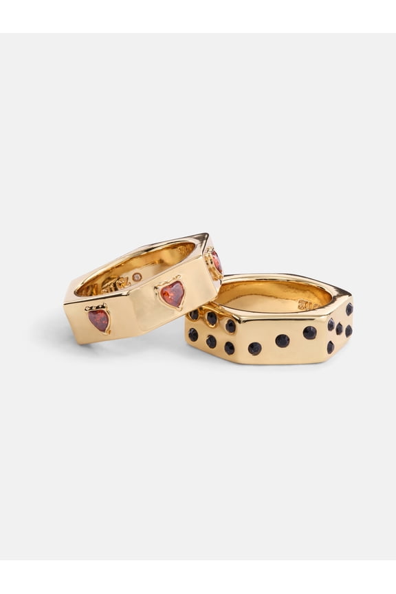 Women's Goldtone Hexagon Ring with Cubic Zirconia Set, 2-Piece, Size 7