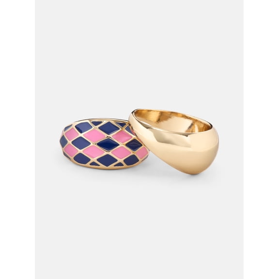 Free Assembly Women's Goldtone Enamel Dome Ring Set, 2-Piece, Size 7