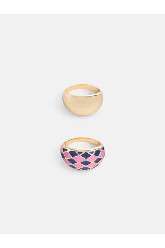 Women's Goldtone Enamel Dome Ring Set, 2-Piece, Size 7