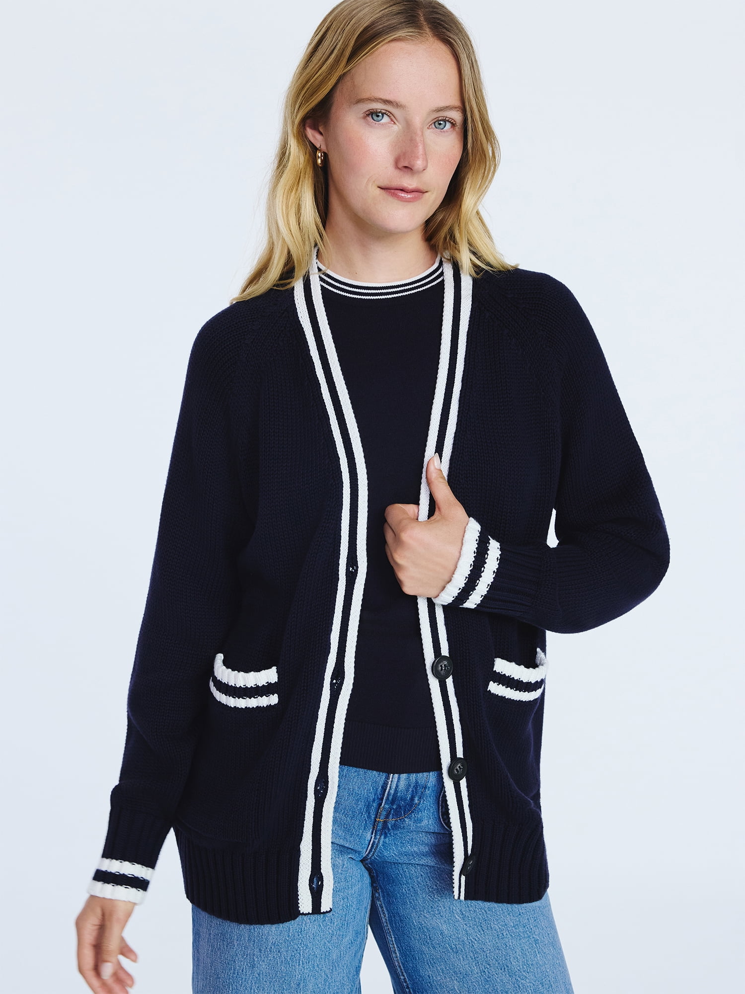 Free Assembly Women's and Women's Plus Cotton Grandpa Cardigan Sweater, Sizes XS-4X