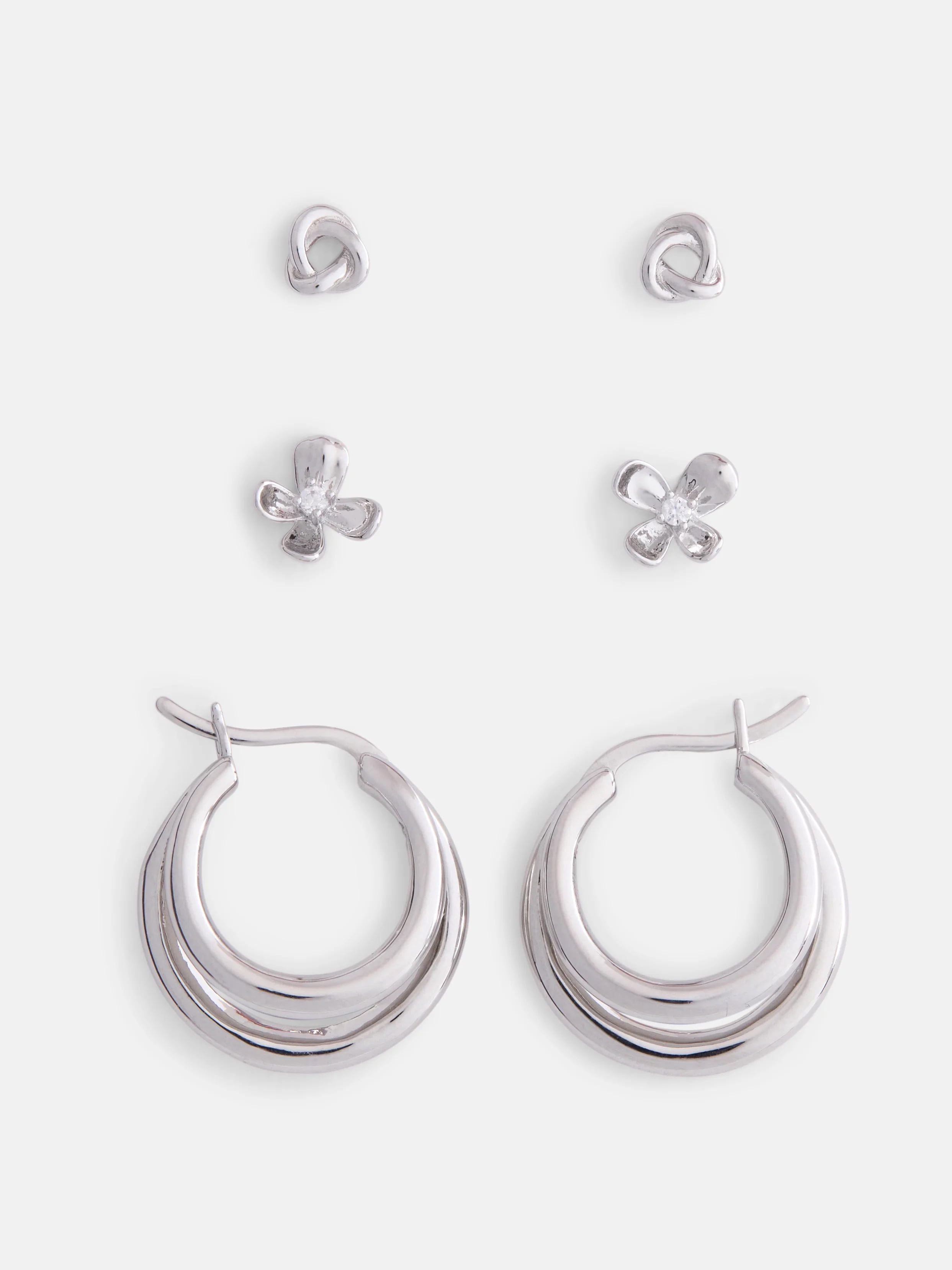 Free Assembly Women's Demi Fine Silver Plated Hoop and Stud Earring Set, 3-Pairs