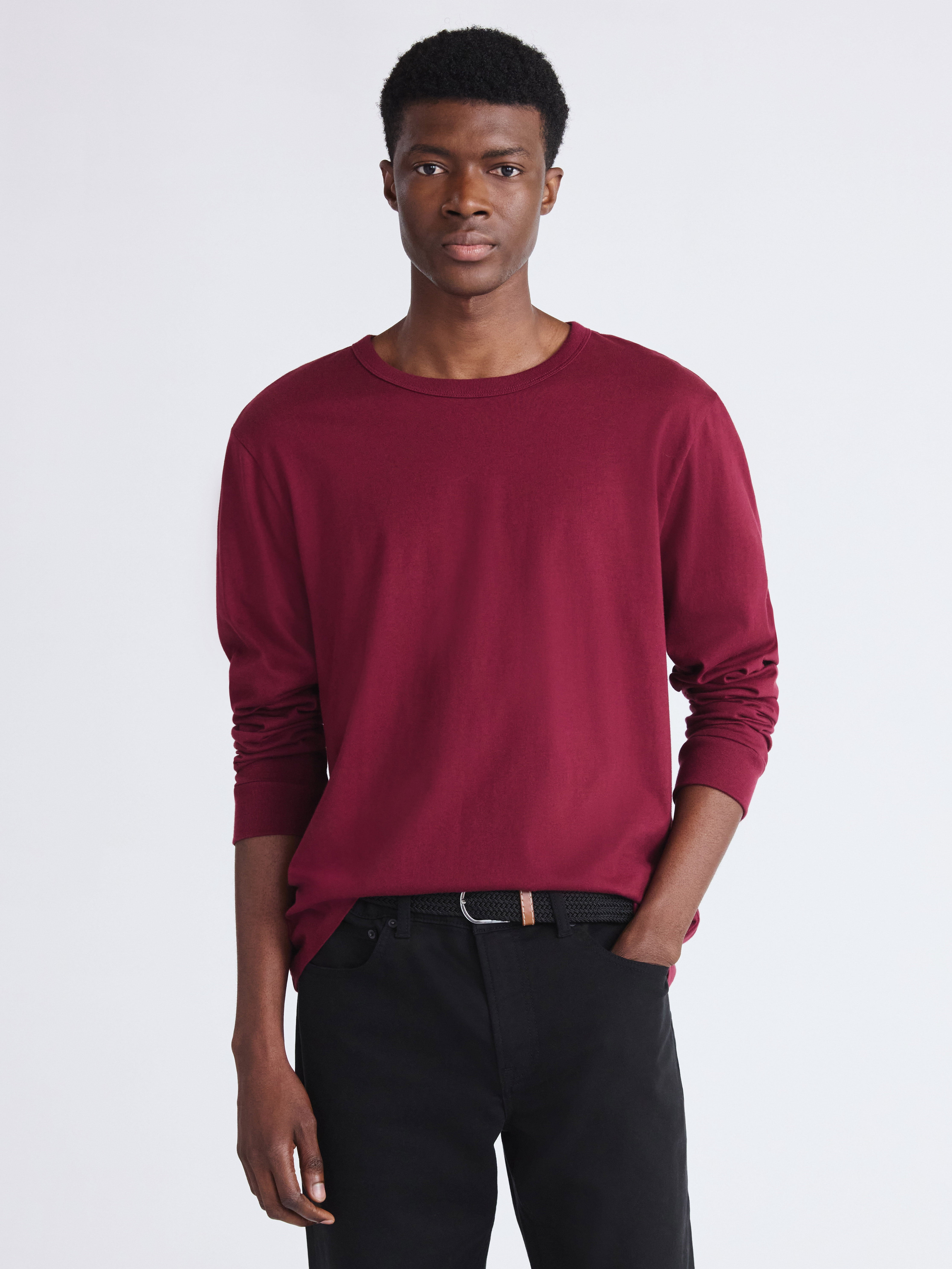 Free Assembly Men's Everyday Cotton Tee with Long Sleeves, Sizes XS-3XL