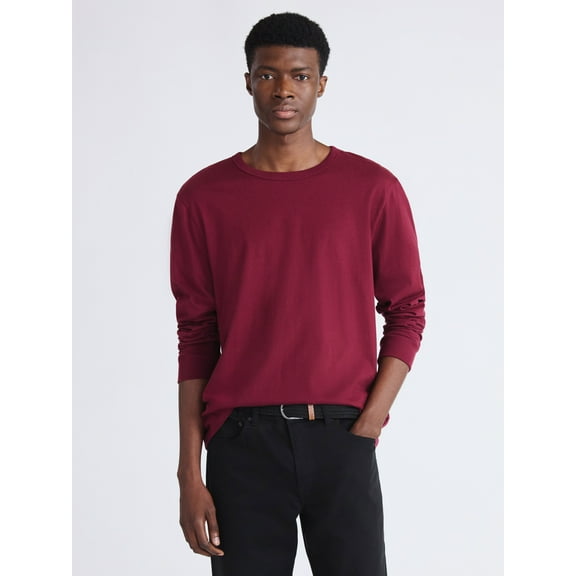 Free Assembly Men's Everyday Cotton Tee with Long Sleeves, Sizes XS-3XL