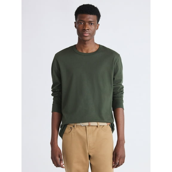 Free Assembly Men's Everyday Cotton Tee with Long Sleeves, Sizes XS-3XL