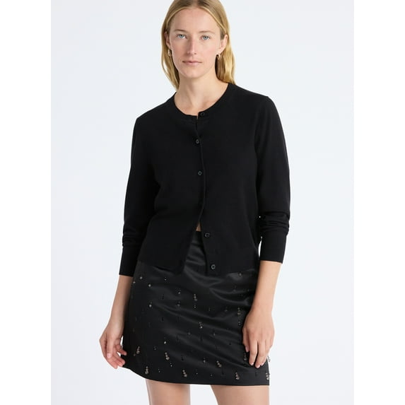 Free Assembly Women's and Women's Plus Solid, Stripe, & Print Classic Cozy Yarn Cardigan Sweater, Lightweight, Sizes XS-4X