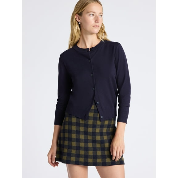 Free Assembly Women's and Women's Plus Solid, Stripe, & Print Classic Cozy Yarn Cardigan Sweater, Lightweight, Sizes XS-4X