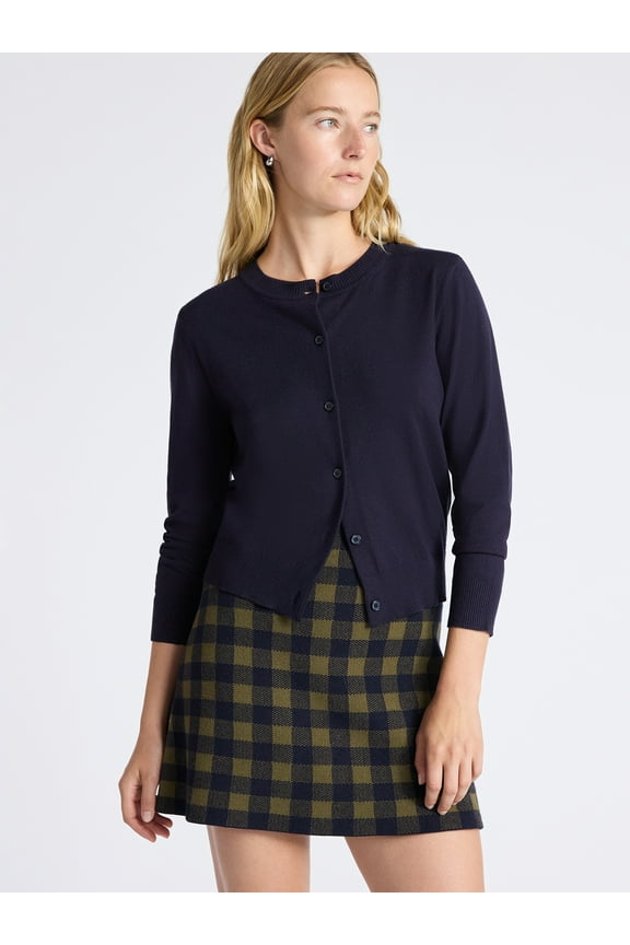 Women's and Women's Plus Solid, Stripe, & Print Classic Cozy Yarn Cardigan Sweater, Lightweight, Sizes XS-4X