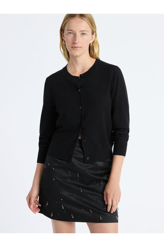 Women's and Women's Plus Solid, Stripe, & Print Classic Cozy Yarn Cardigan Sweater, Lightweight, Sizes XS-4X