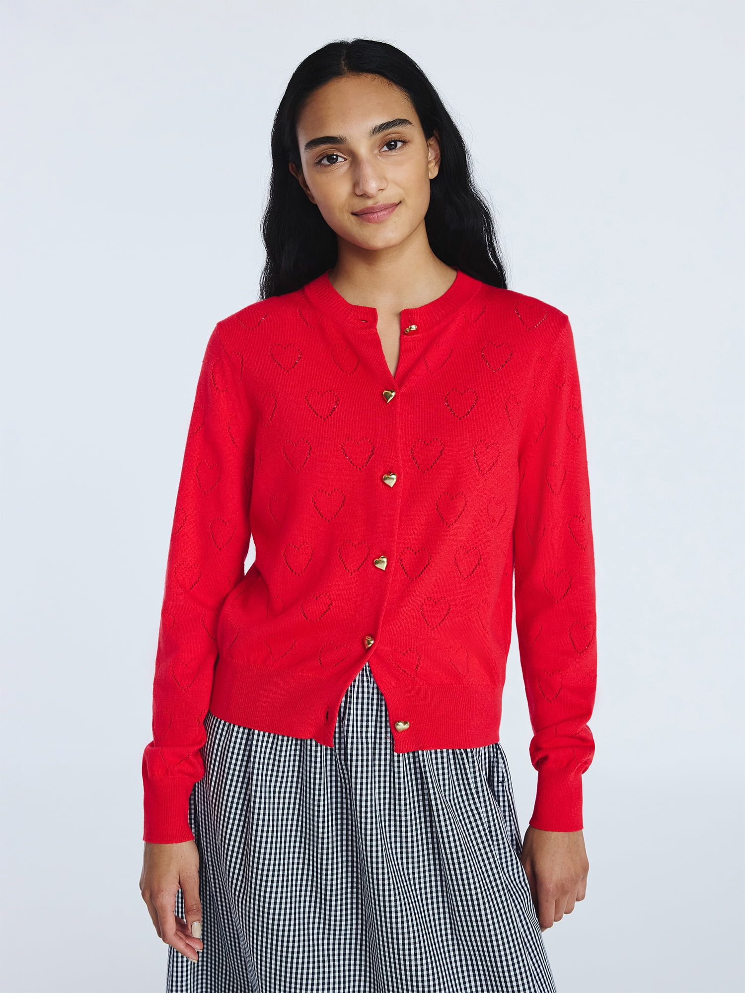 Free Assembly Women's and Women's Plus Heart Cardigan Sweater with Long Sleeves, Lightweight, Sizes XS-4X