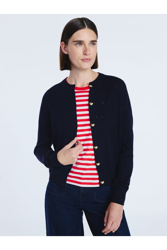 Women's and Women's Plus Heart Cardigan Sweater with Long Sleeves, Lightweight, Sizes XS-4X