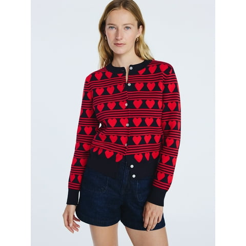 Women's and Women's Plus Solid, Stripe, & Print Classic Cozy Yarn Cardigan Sweater, Lightweight, Sizes XS-4X