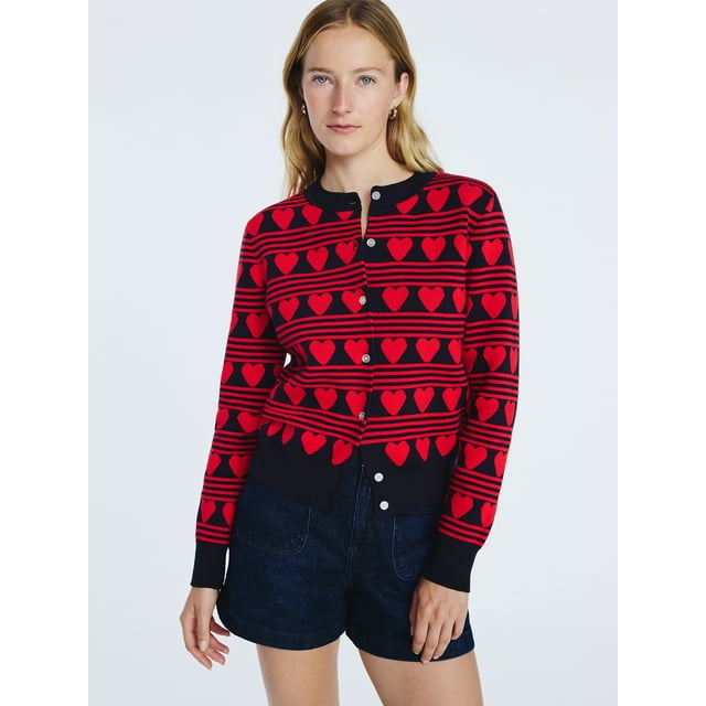 Free Assembly Women's and Women's Plus Solid, Stripe, & Print Classic Cozy Yarn Cardigan Sweater, Lightweight, Sizes XS-4X
