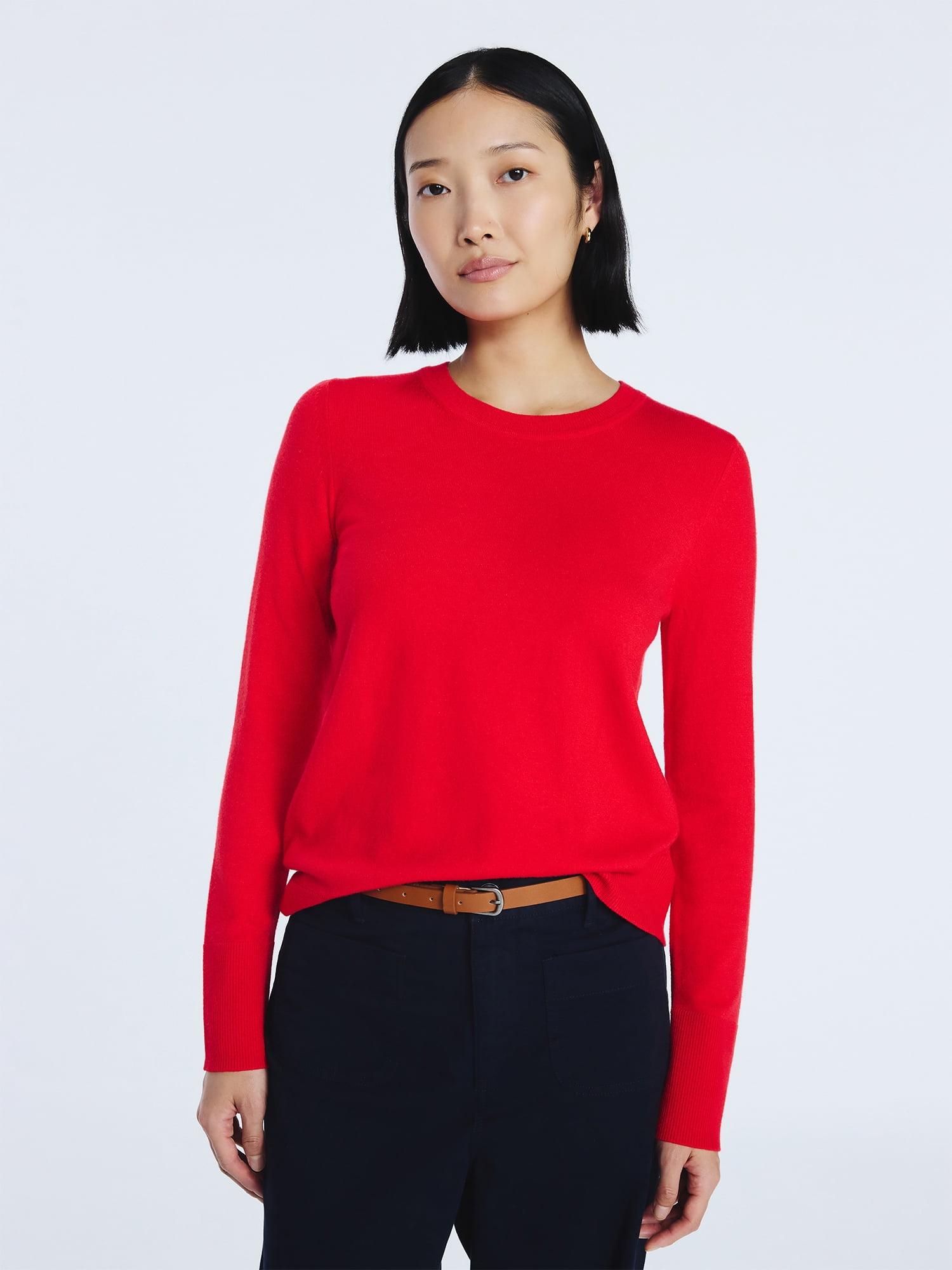 Free Assembly Women's and Women's Plus Cozy Yarn Crewneck Sweater with Long Sleeves, Lightweight, Sizes XS-4X