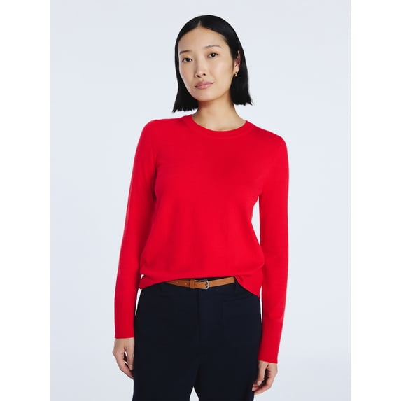 Free Assembly Women's and Women's Plus Cozy Yarn Crewneck Sweater with Long Sleeves, Lightweight, Sizes XS-4X