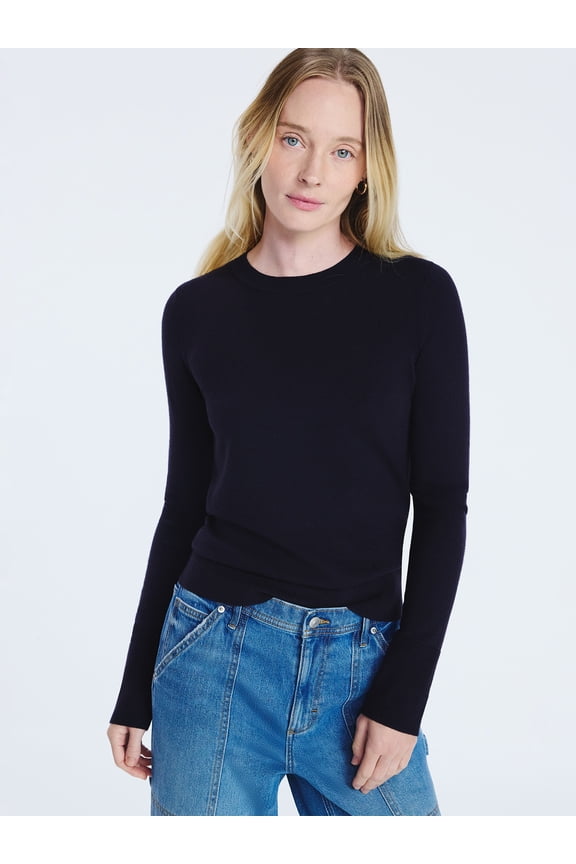 Women's and Women's Plus Cozy Yarn Crewneck Sweater with Long Sleeves, Lightweight, Sizes XS-4X