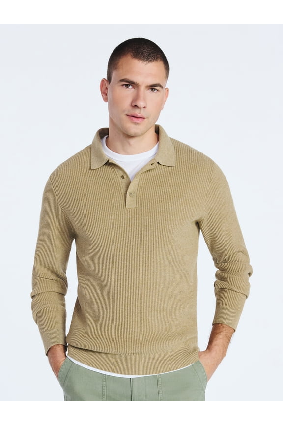 Men's Cozy Yarn Polo Sweater with Long Sleeves, Sizes S-3XL