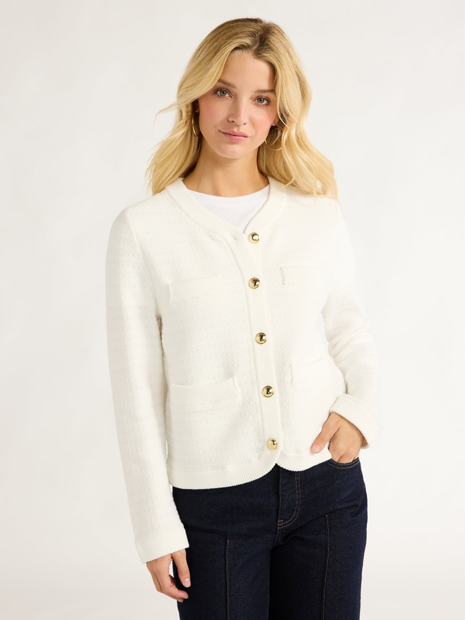 Free Assembly Women’s and Women 's Plus Welt Pocket Cardigan Sweater, Lightweight, Sizes XS-4X