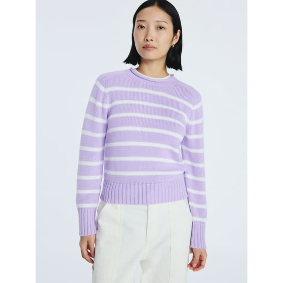 Free Assembly Women’s Saddle Shoulder Roll Neck Cotton Sweater with Long Sleeves, Sizes XS-XXL