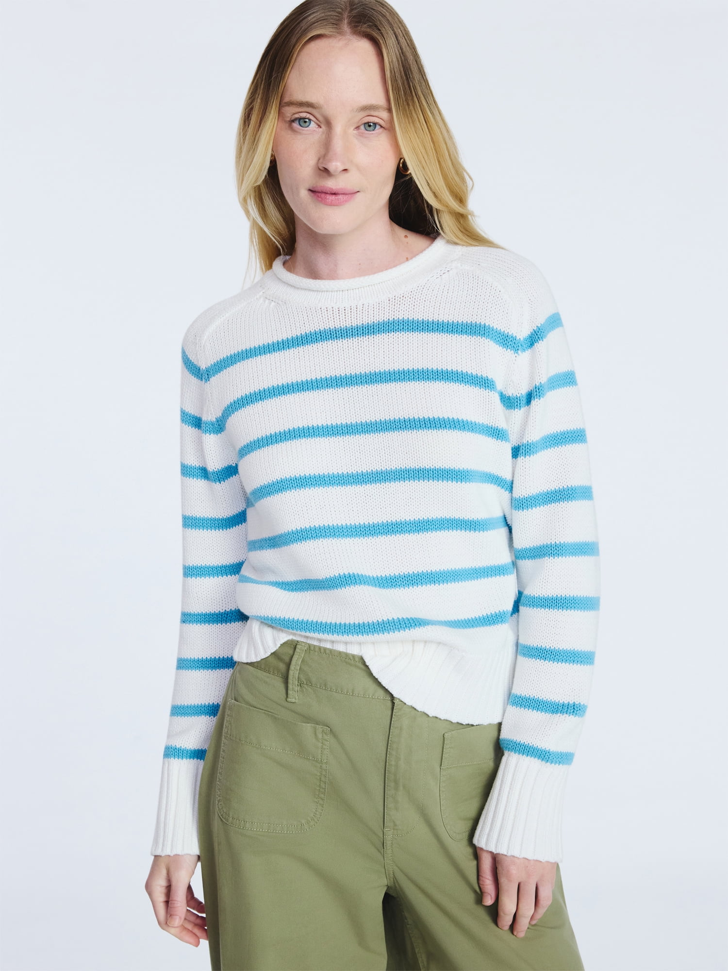 Free Assembly Women’s Saddle Shoulder Roll Neck Cotton Sweater with Long Sleeves, Sizes XS-XXL