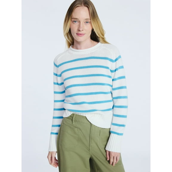 Free Assembly Women’s Saddle Shoulder Roll Neck Cotton Sweater with Long Sleeves, Sizes XS-XXL